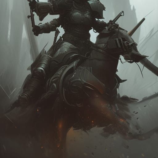 Psycho with heavy clad in armor. Lost in a battlefield.