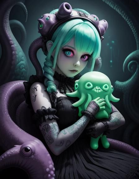 A Adorably Terrifying Pastel Punk Princess  cuddling her Cth...