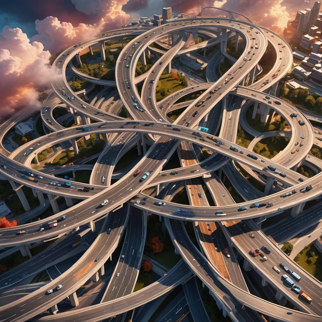 Futuristic Highway Interchange in Dreamlike Matte Painting