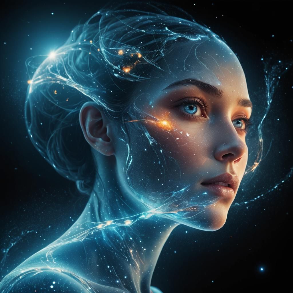 Woman Made of Stars and Galaxies in Hyperreal 3D