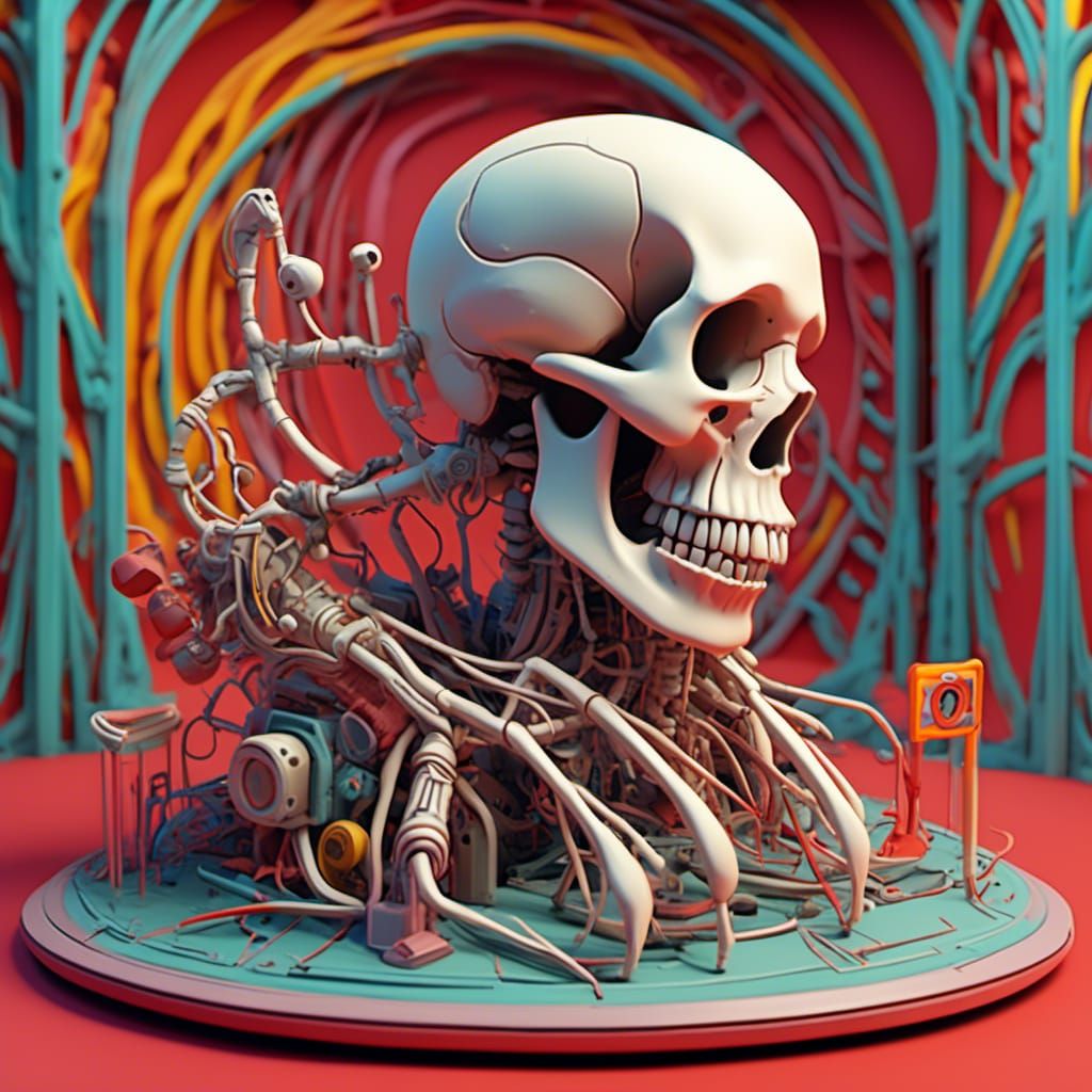 <lora:Boneyard:1.0>Fairground, bone structure, bone art, Pixar, Disney, concept art, 3d digital art, Maya 3D, ZBrush Central 3D shading, bri...