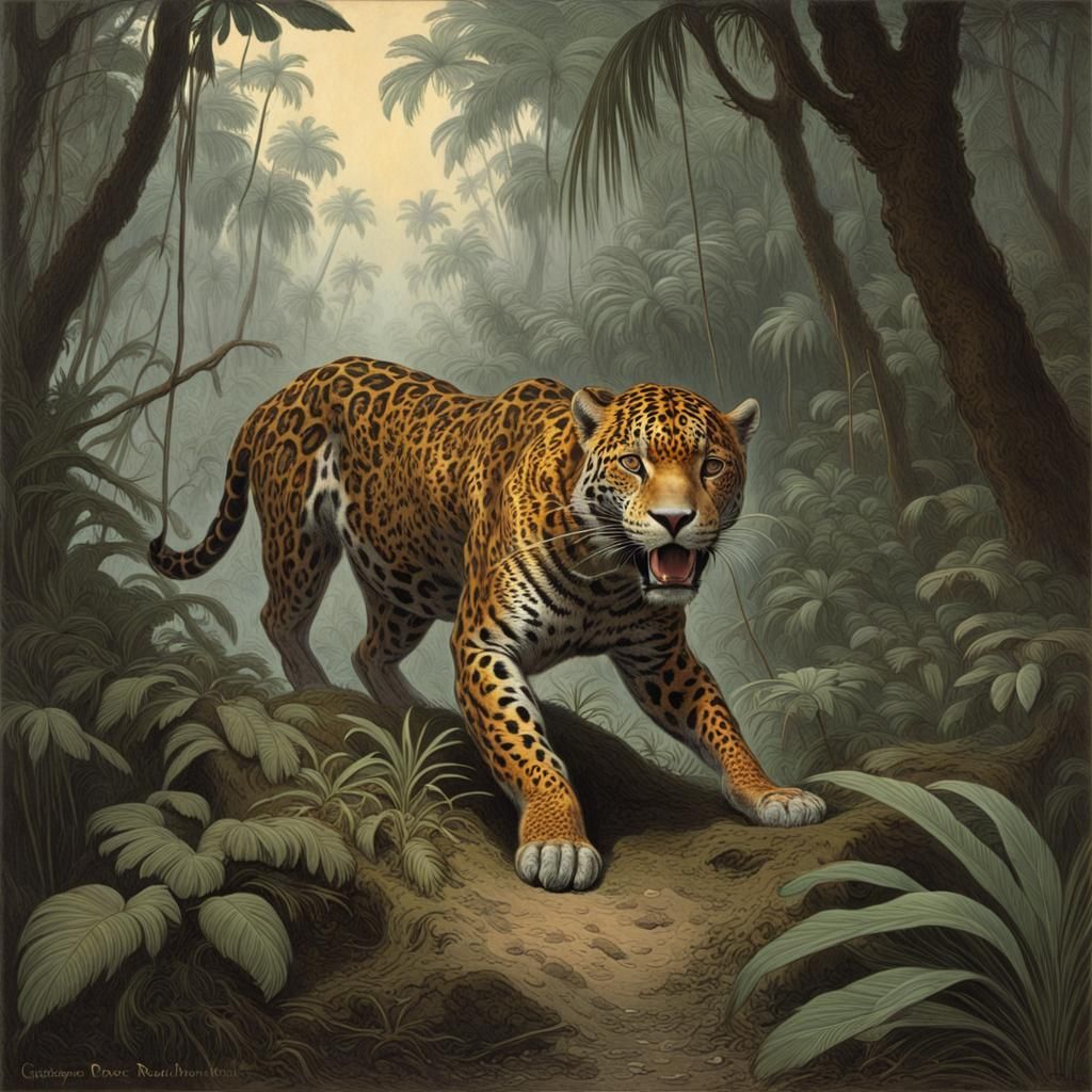 jaguar hunting in the jungle - AI Generated Artwork - NightCafe Creator