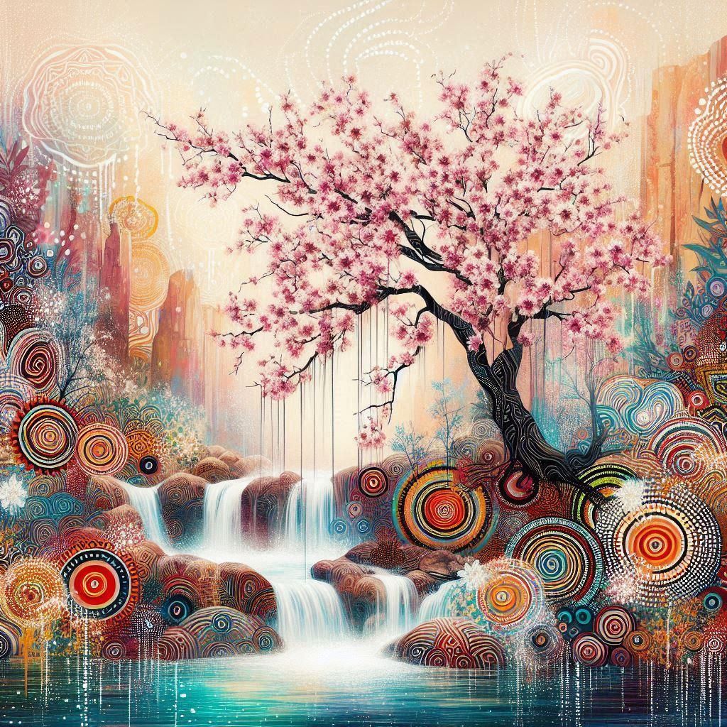 Ukiyo-e mixed with traditional aboriginal art.