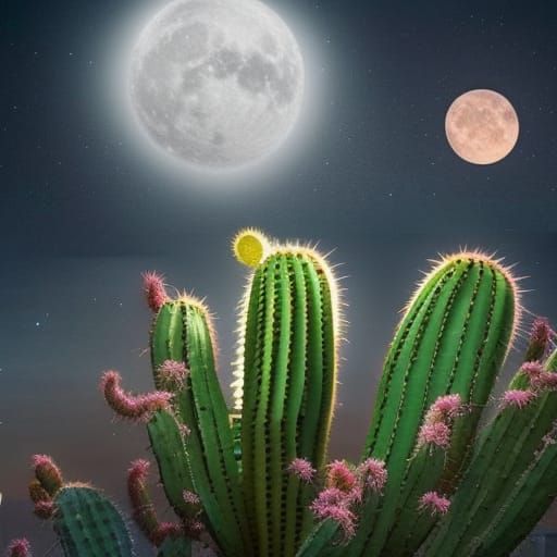 cactus in flower at  night ,moonlight