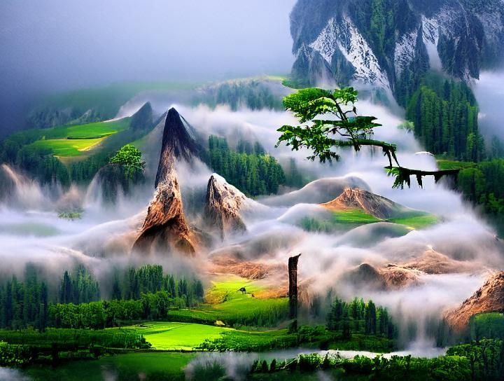Beautiful misty mountain landscape