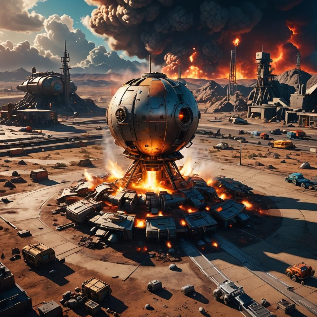 Atomic Bomb on Launchpad in Sci-Fi Style