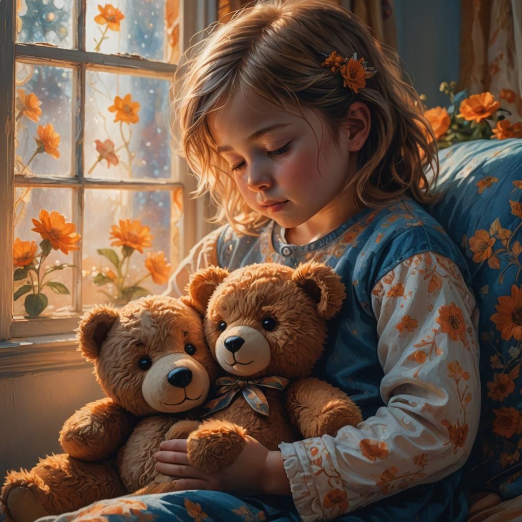 child crying to sleep while holding his teddy bear  by @cricketpower