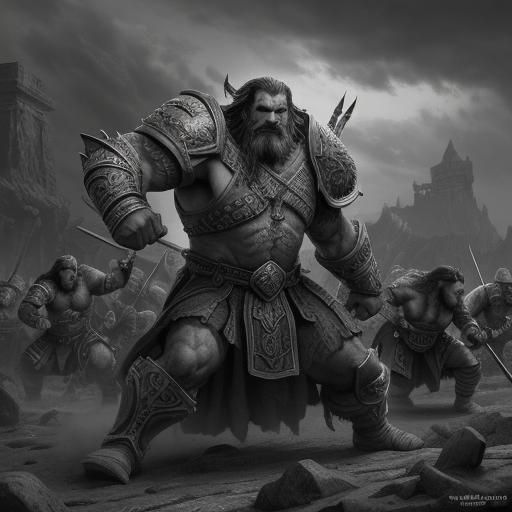 Dwarven warriors protecting a human town!