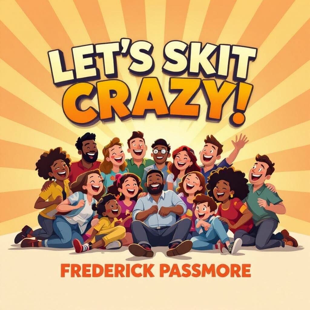 A bunch of cartoony people of different ages are laughing and rolling around holding their sides. The title of the book is "Let's SKIT Crazy...