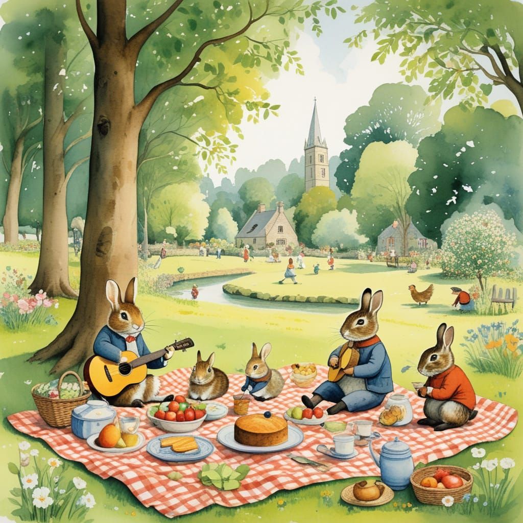 Bunny Family Picnic  by @AI-Lover
