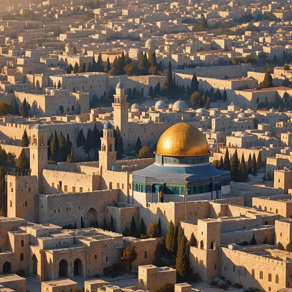 Israel Flag Waving at Temple Mount: Oil Painting