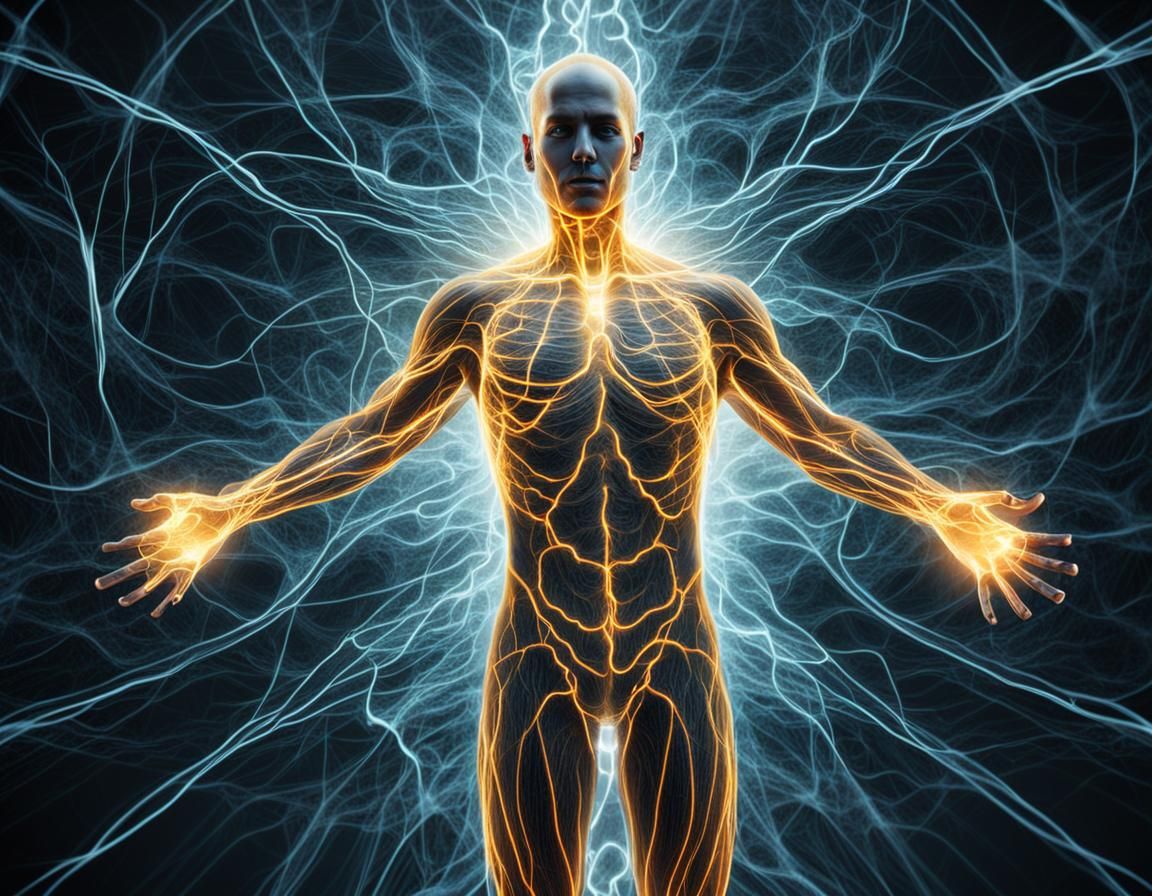 Electricity flowing and following the contours of a human body ...