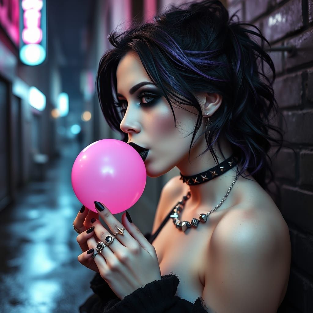 Goth girl blowing bubblegum  by @Metuxa