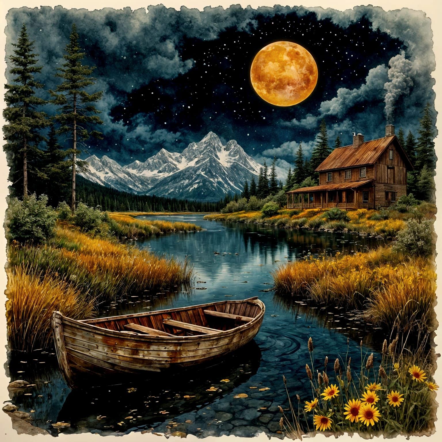 Mountain Lake Watercolor  by @Dryheat