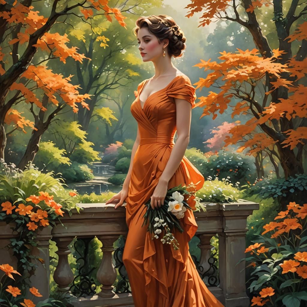 Lady in orange dress