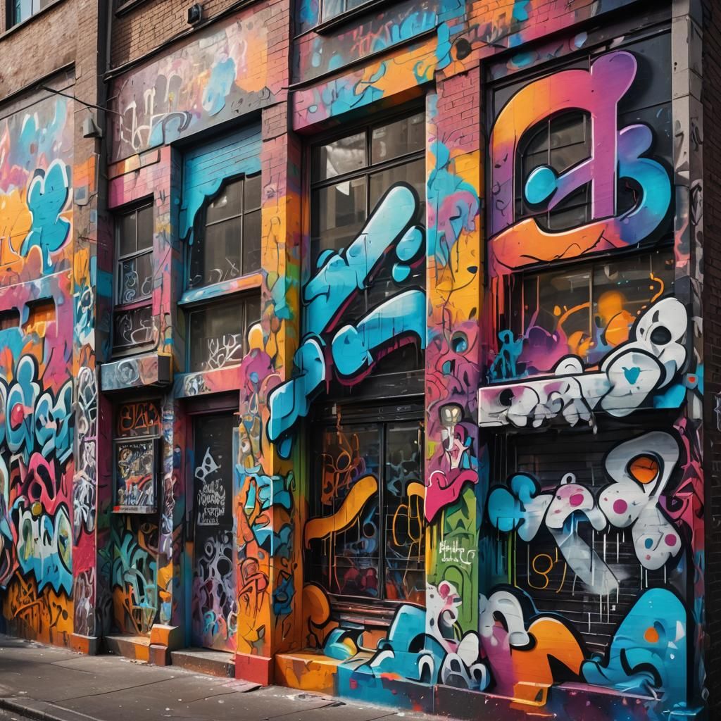 Luxurious Graffiti Building in Vivid Digital Art