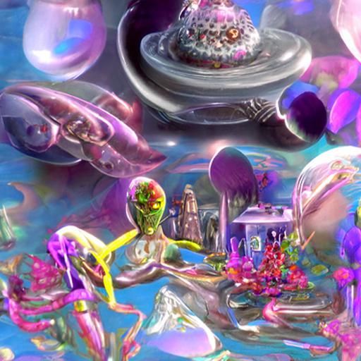Utopian aliens planet. Symbiotic lifestyle