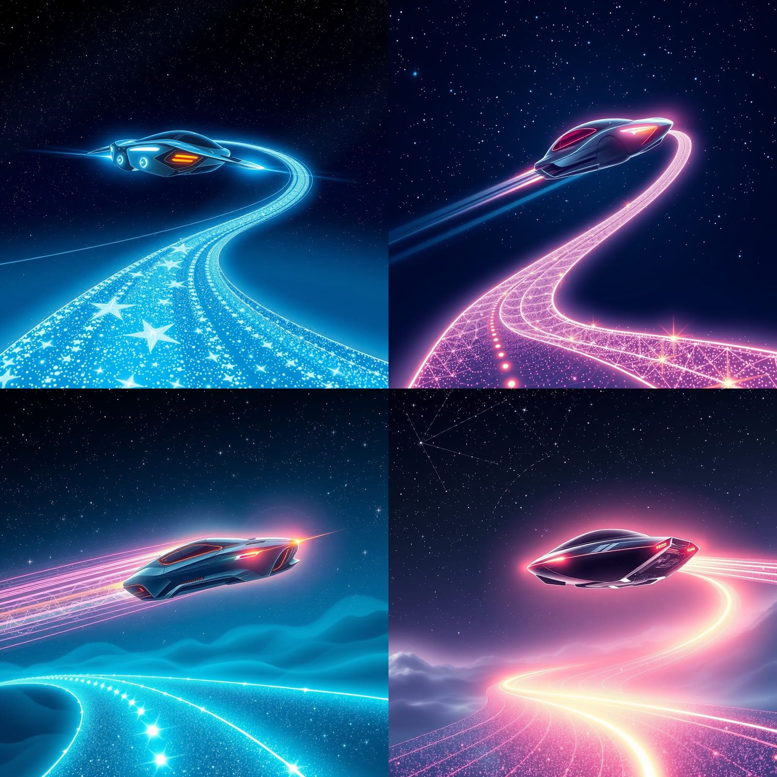 Futuristic Vehicle Creates Stars on Glowing Sky Road