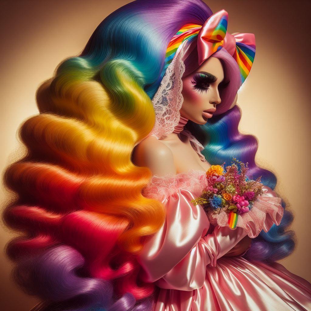 #headscarf #scarf #satin #dress #tacky #sissy #puffy #rainbow #chiffon #long #poofy #bouffant #big hair