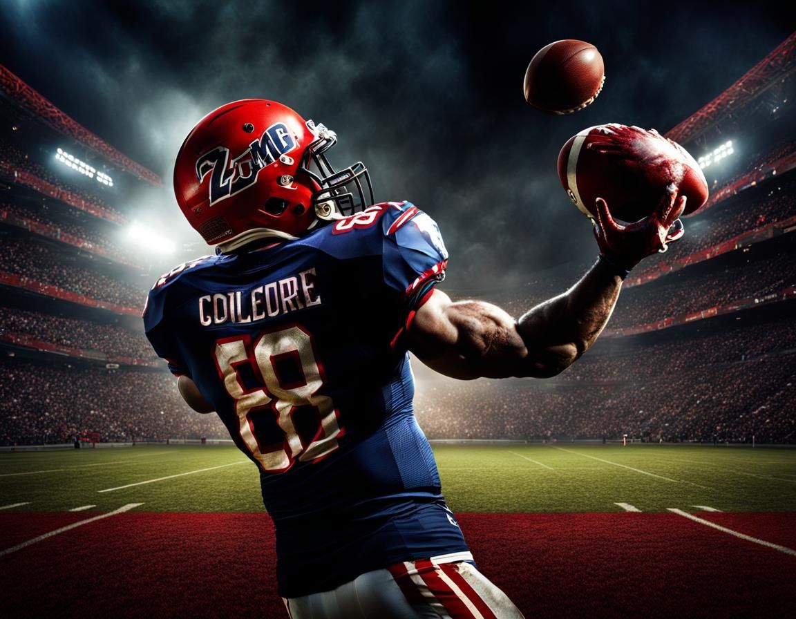 Zombiecore::football player::throwing a ball::hand and arm a...