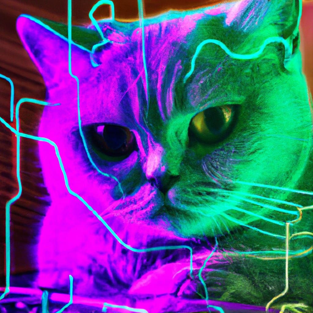 cat cyberpunk realistic photo psychedelic acid trip 8k, supe...
