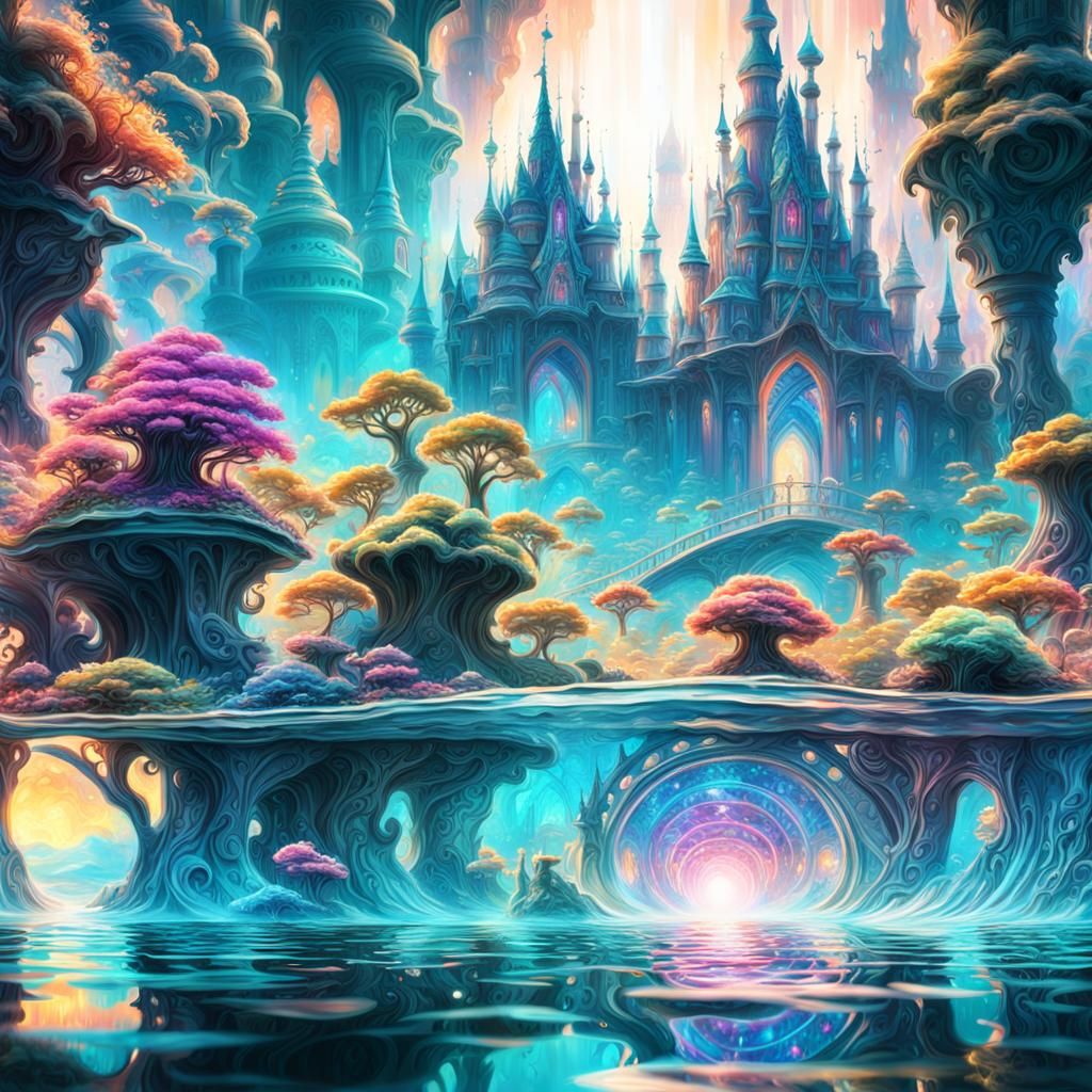 Psychedelic Water Castle - AI Generated Artwork - NightCafe Creator