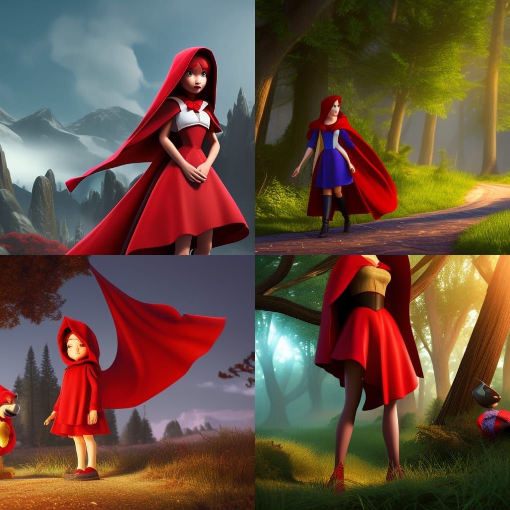 red riding hood, Pixar, Disney, concept 3d digital Maya 3D, ZBrush Central shading, bright colored radial gradient... - AI Generated Artwork - NightCafe Creator