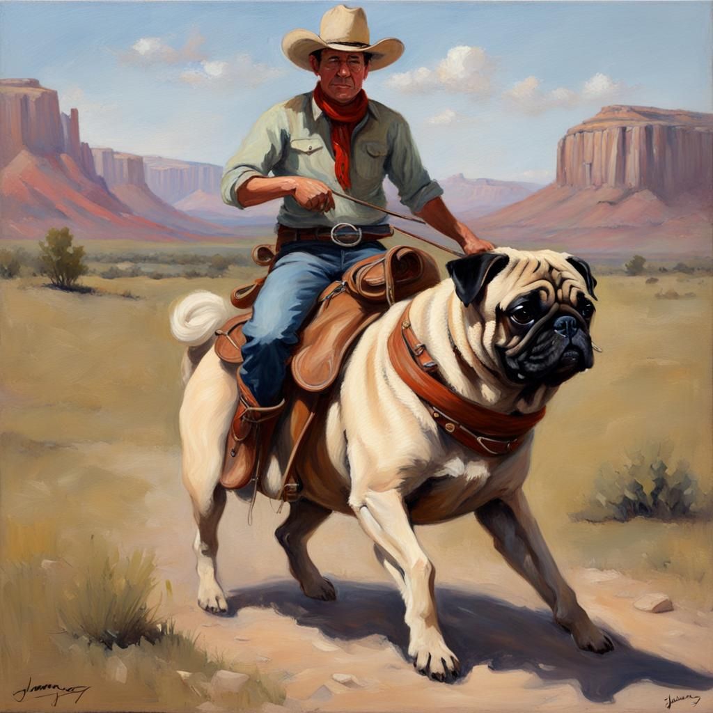 cowboy riding a pug
