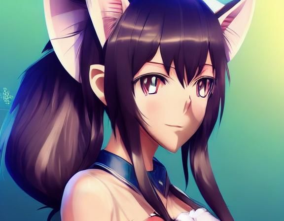 Anime Girl with Cat Ear and Tail