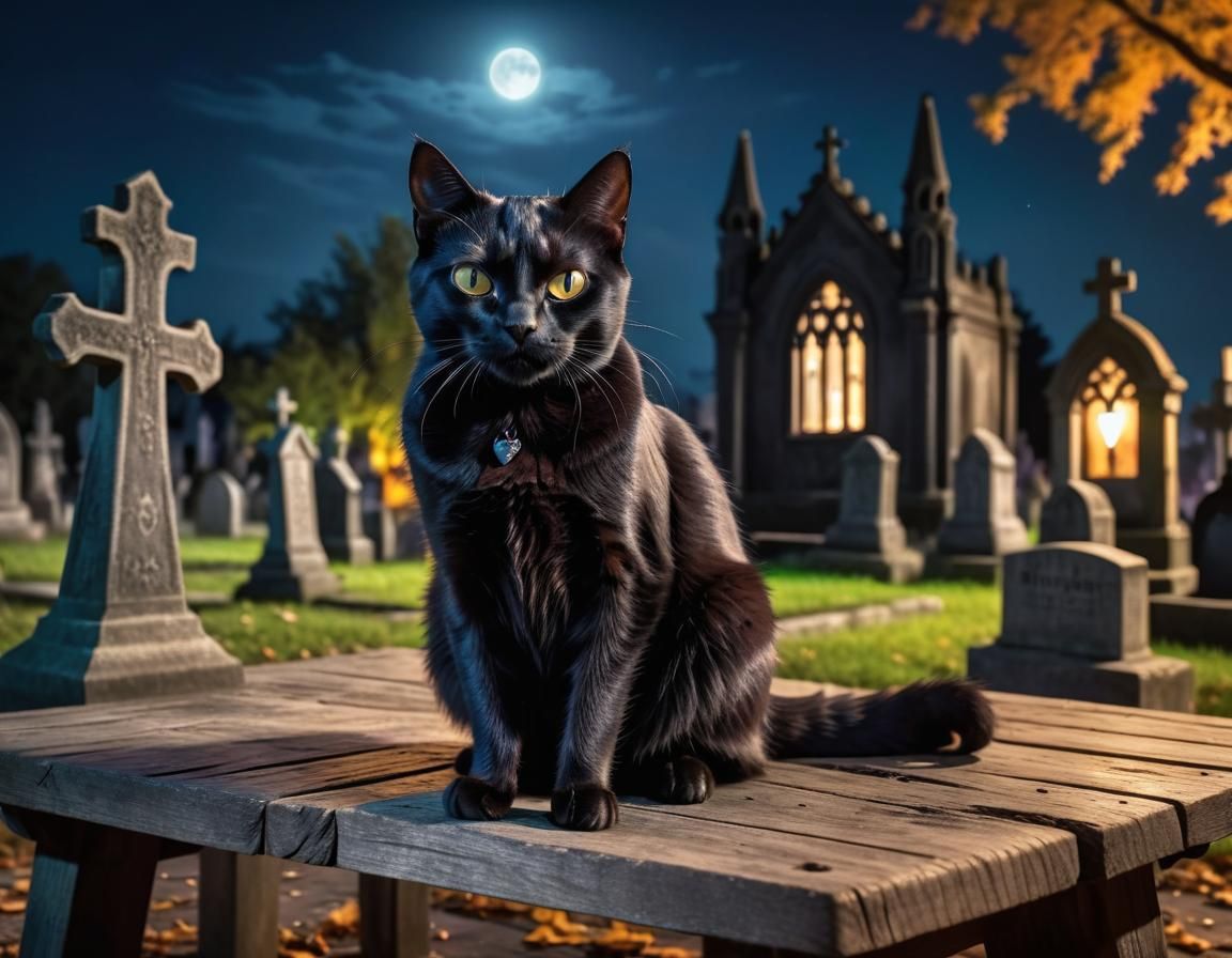 Black cat on a graveyard