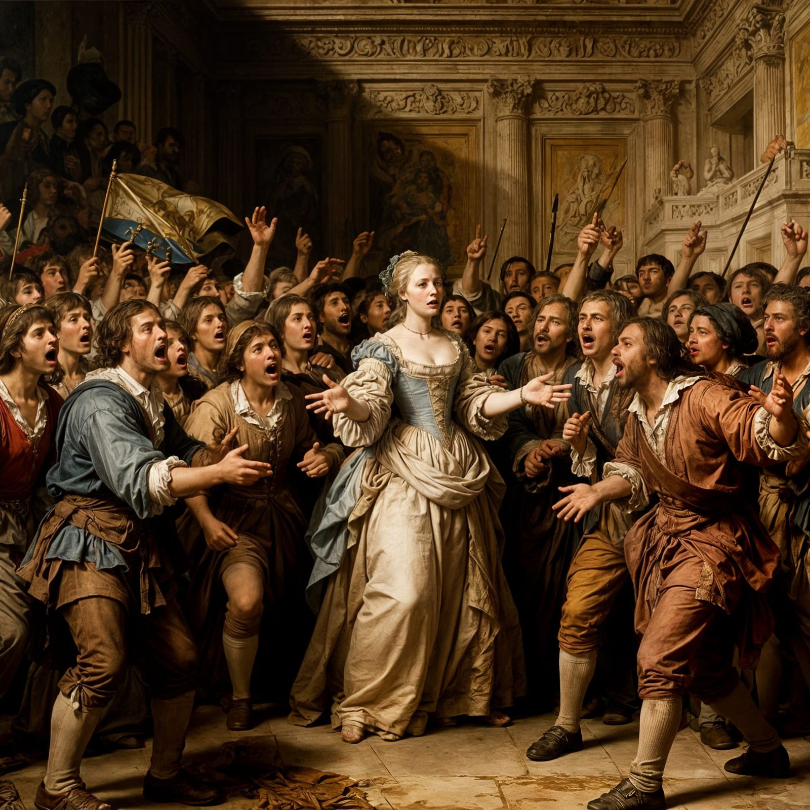 The judgment of Mary Antoinette of France, by the angry poor people, in da Vinci style masterpiece   by @Wesly 