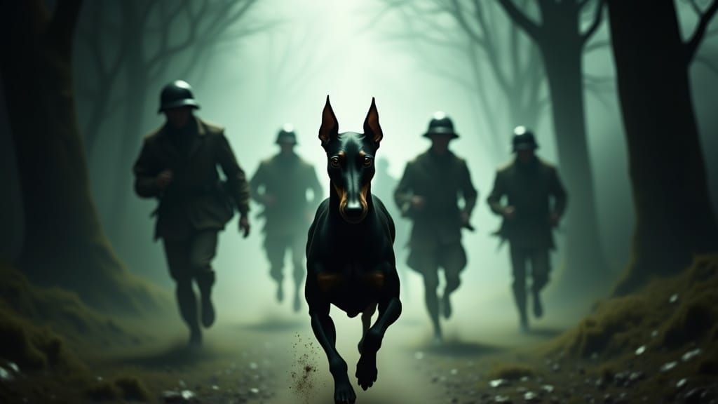 <lora:PandoraBox:1.0> Doberman glowing in white light runs f...