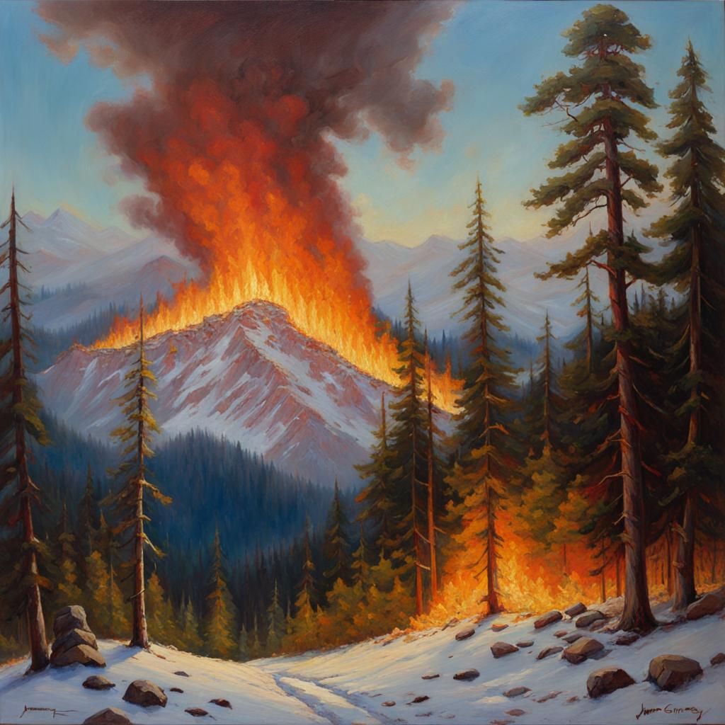 A forested mountain on fire
