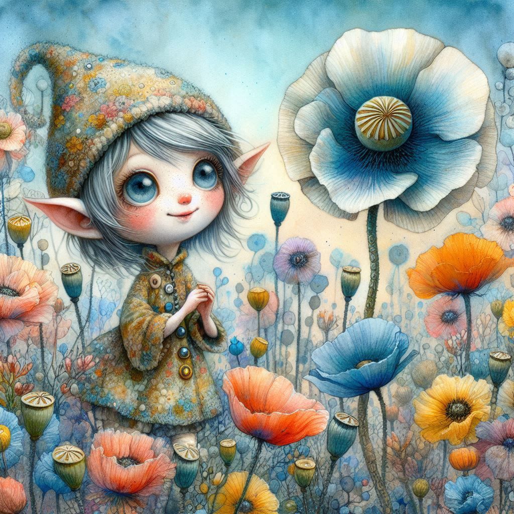 Cute elf with its spoiled flower