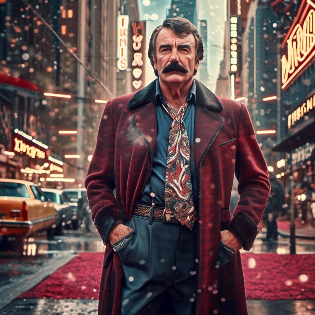 /imagine prompt: tom Selleck and his iconic mustache standin...