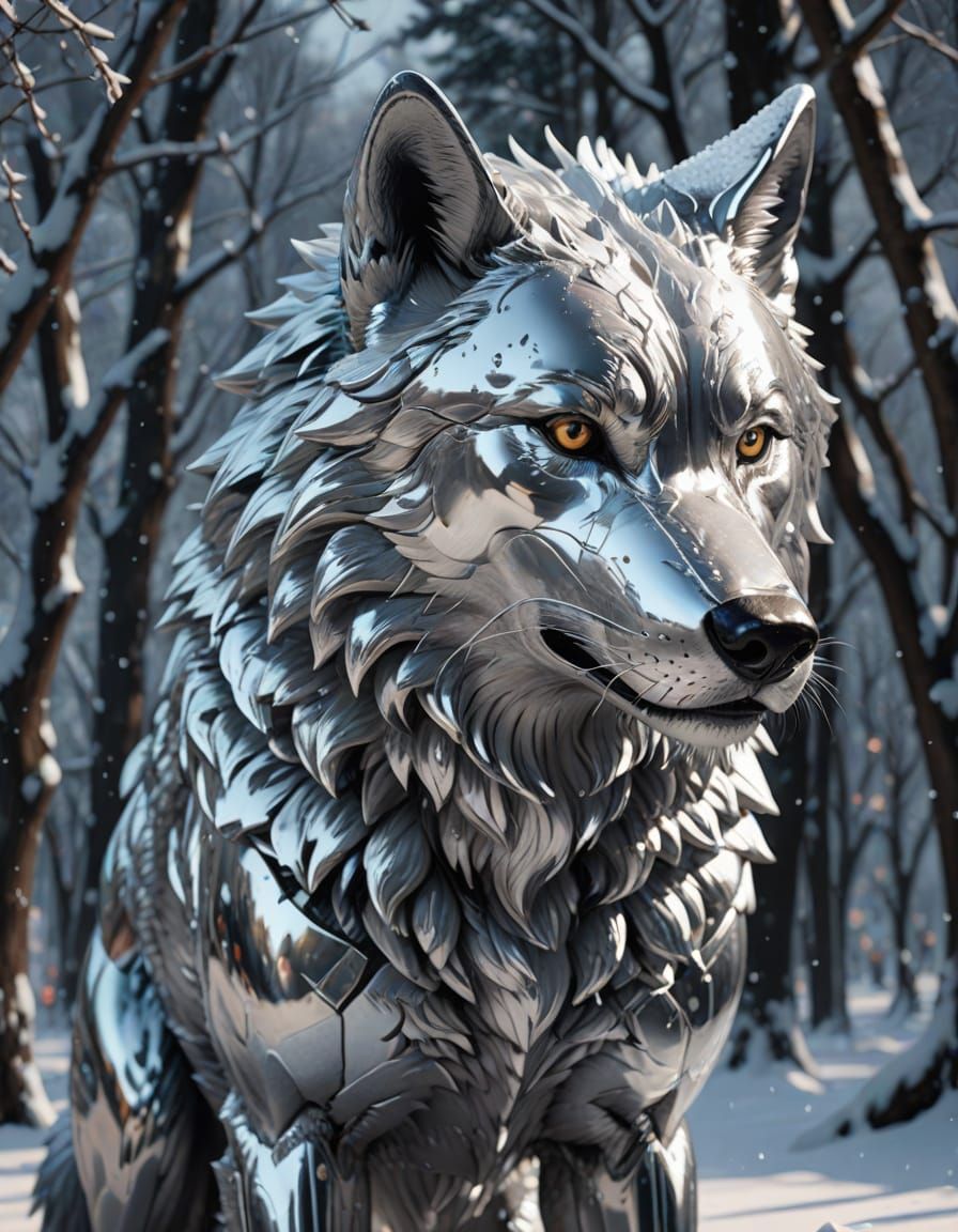 A Shiny Chrome Wolf under a Starry Sky  by @AmadaTakako773