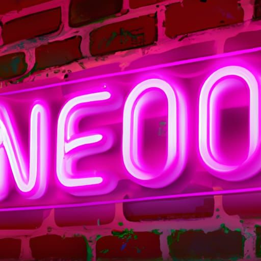 A pink neon softly glowing sign that reads "NEON" words, let...