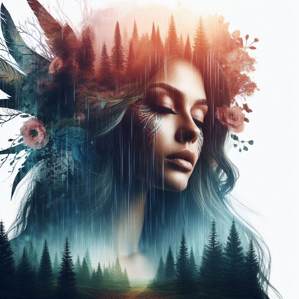 double exposure beautiful fantasy DALL-E 3 portrait landscap...