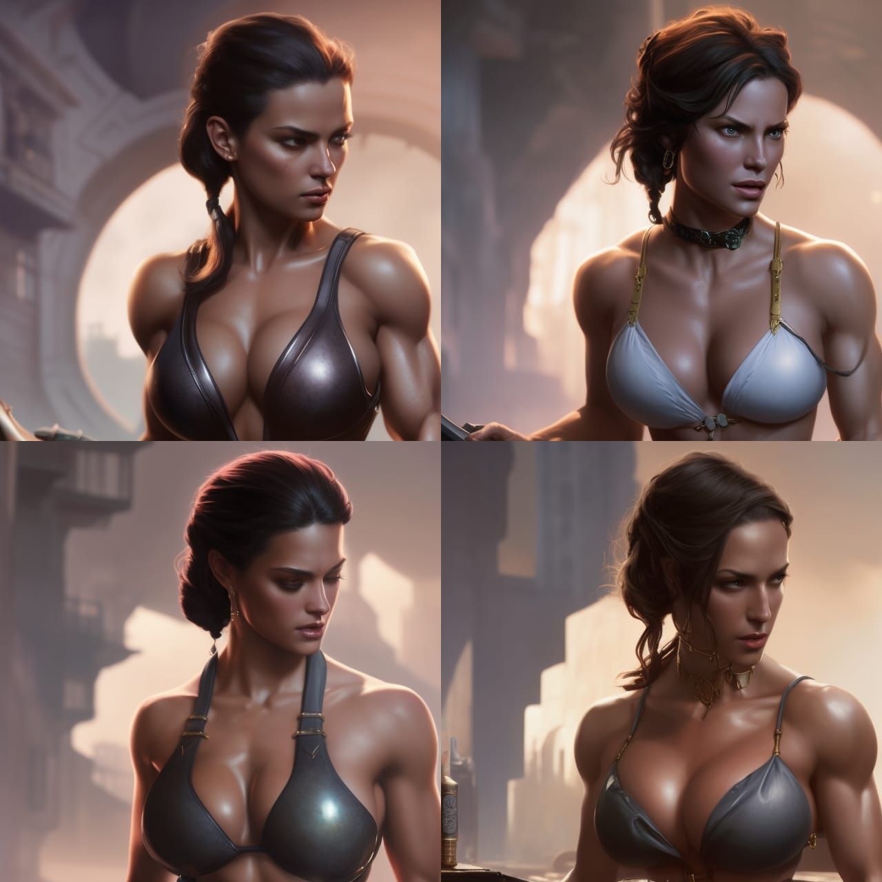beautiful muscular college girl with large bust, hangingbrea...