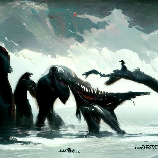Dinosaurs having fun with whales