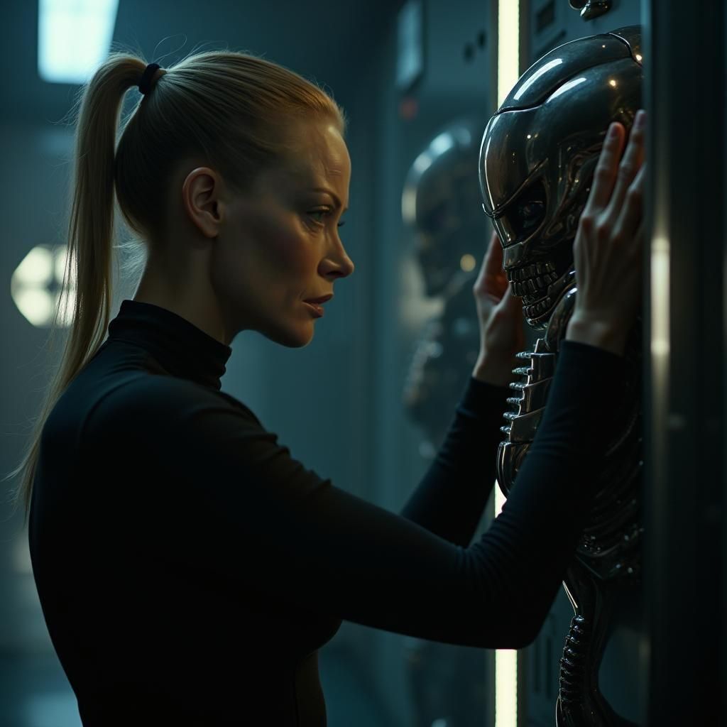 Seven of Nine from Star Trek Voyager reprogramming a Borg drone.