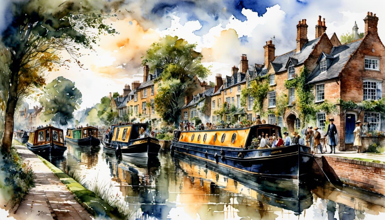 Narrow Boats on an English Canal