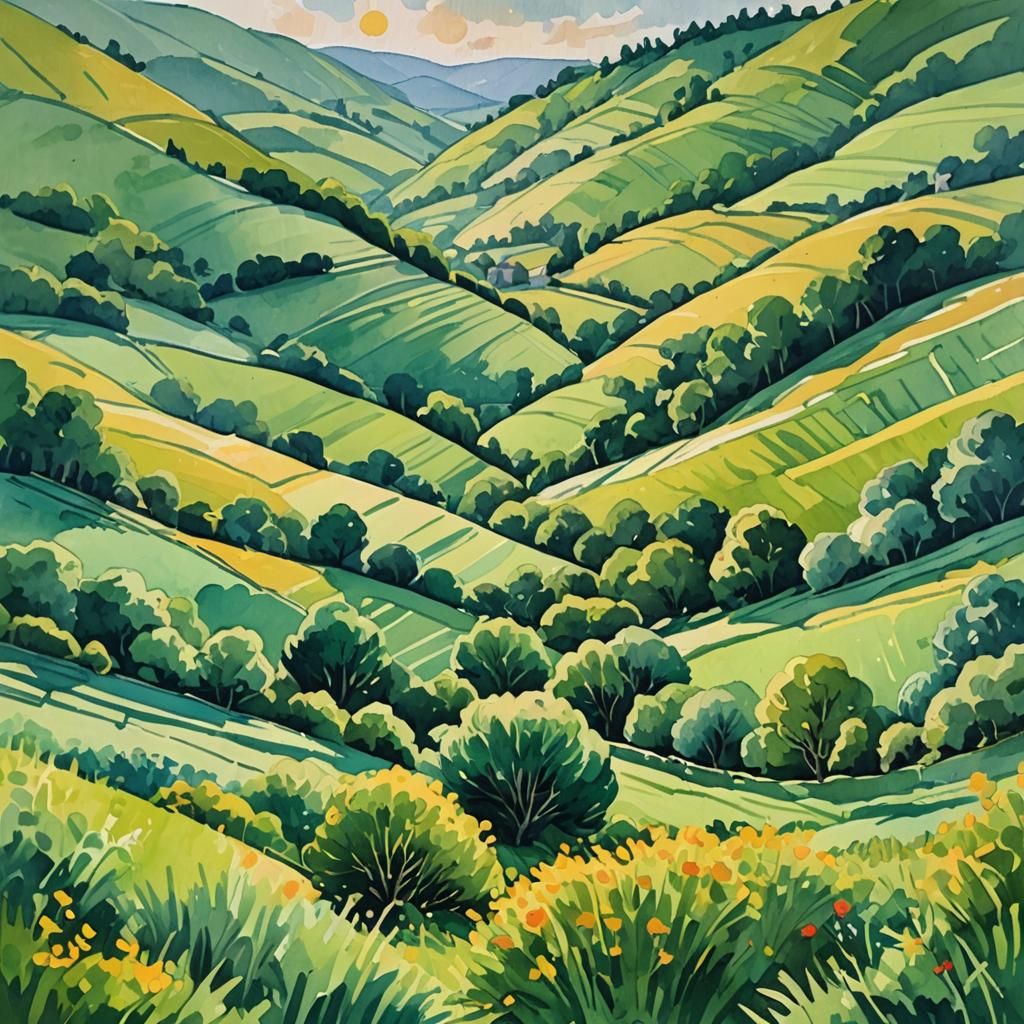 i see beautiful green hills and a  sunshine, the light of wh...