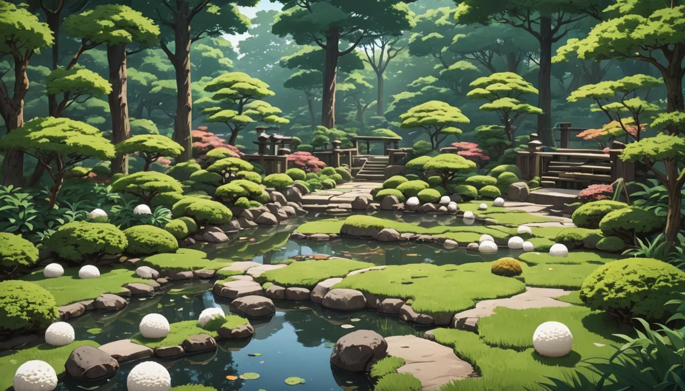 japanese garden of mochi rice balls