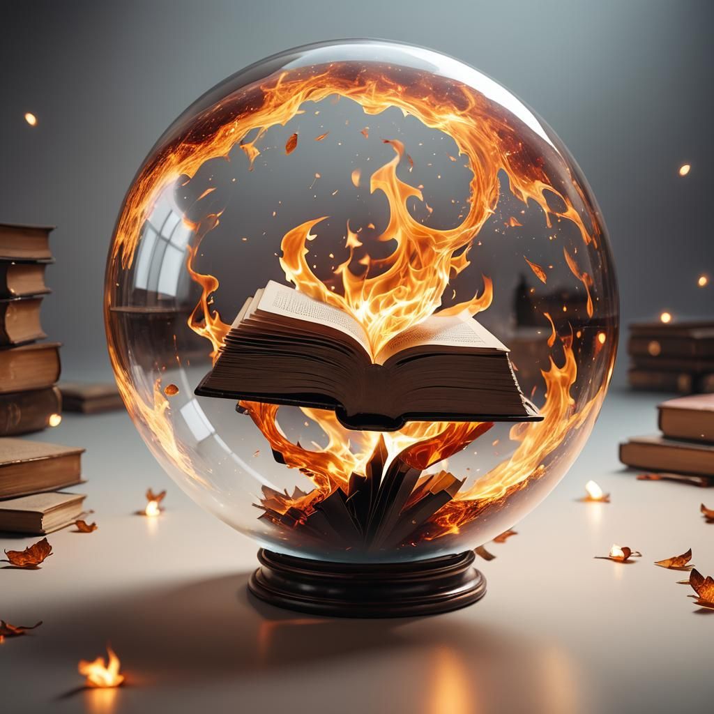 A beautiful image of the fiery book inside the glass sphere