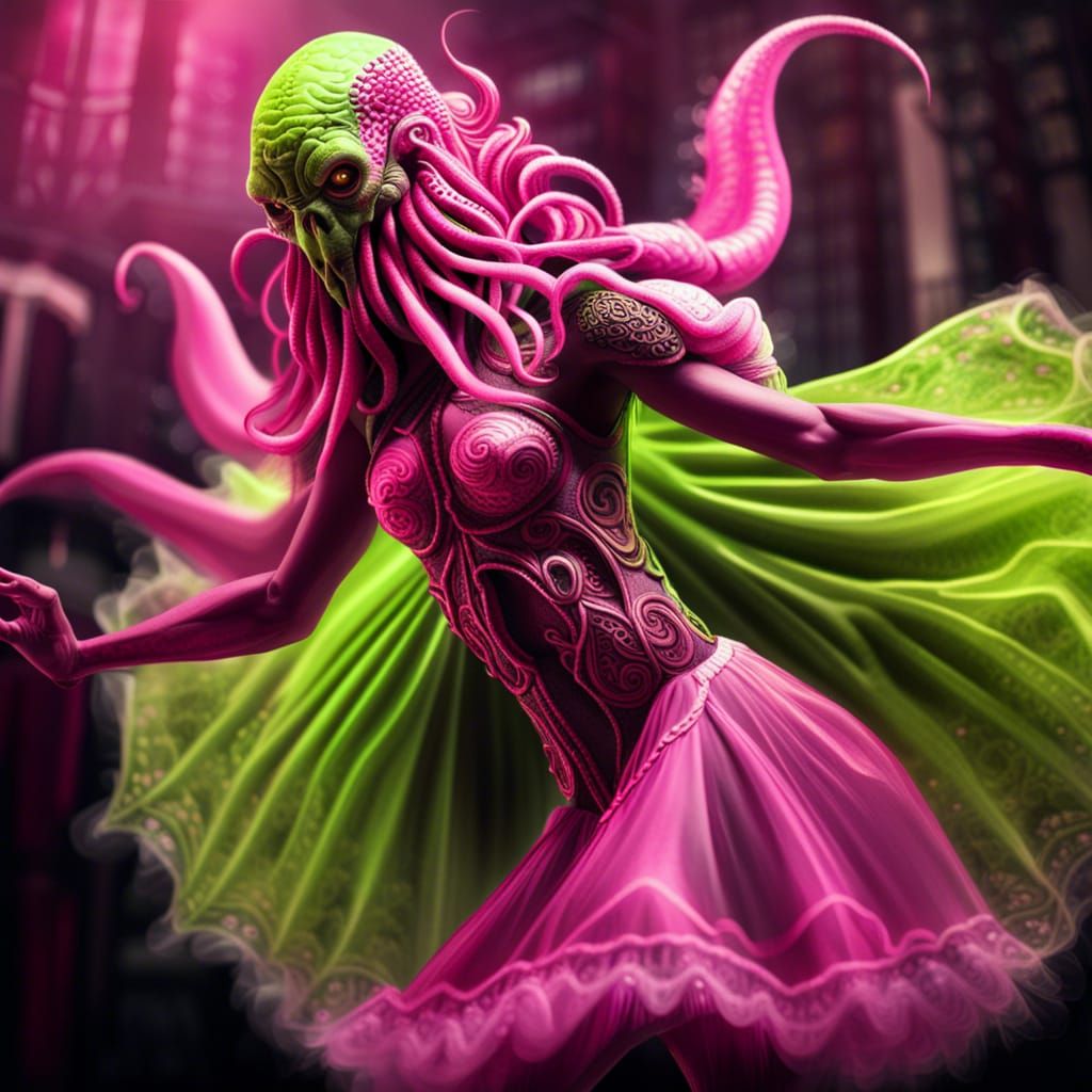 Hyperrealistic Cthulhu Dances in Pink Leotard