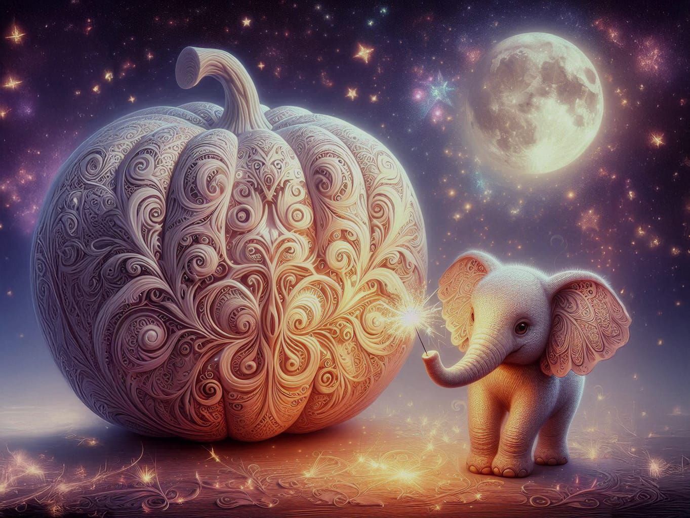 The Baby Elephant, the sparkler and the Pumpkin (2)