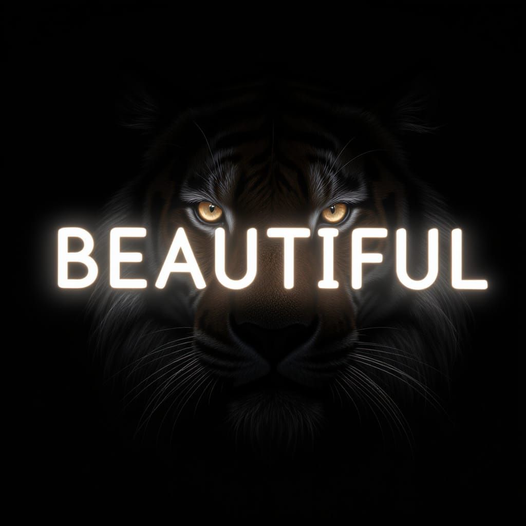 Dramatic Tiger Portrait with Glowing Word Art