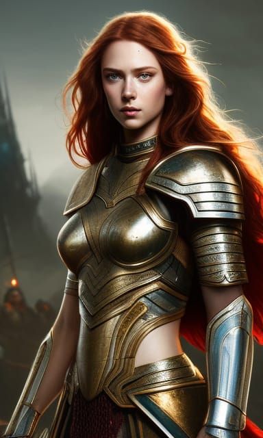 Warrior girl with wavy red hair 23 - AI Generated Artwork - NightCafe ...