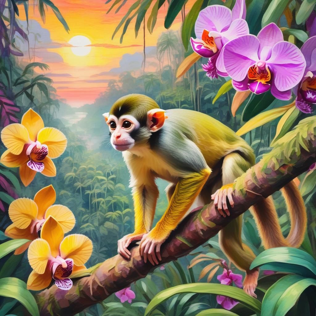 Squirrel monkey in rainforest  by @Beautiful World 